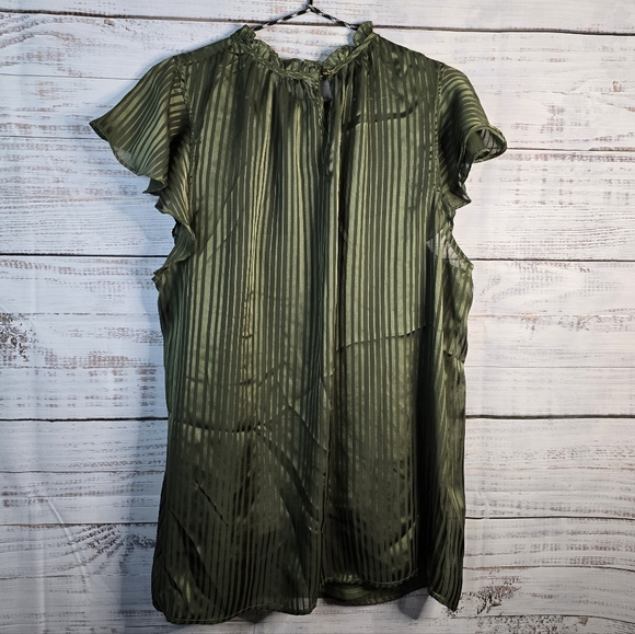 OPHELIA ROE OLIVE GREEN BLOUSE With CAMI Ruffles WOMENS SIZE 1X - Picture 2 of 6